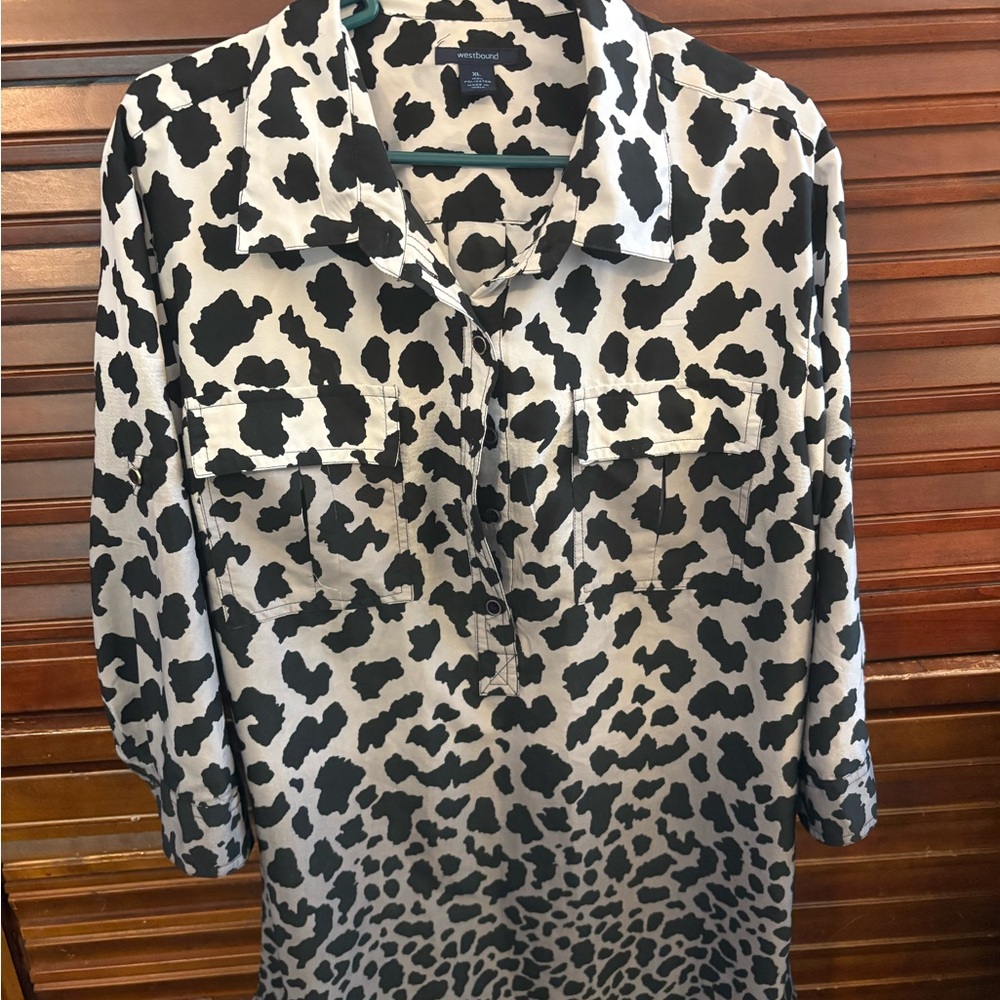 Westbound Black and White Animal Print Blouse